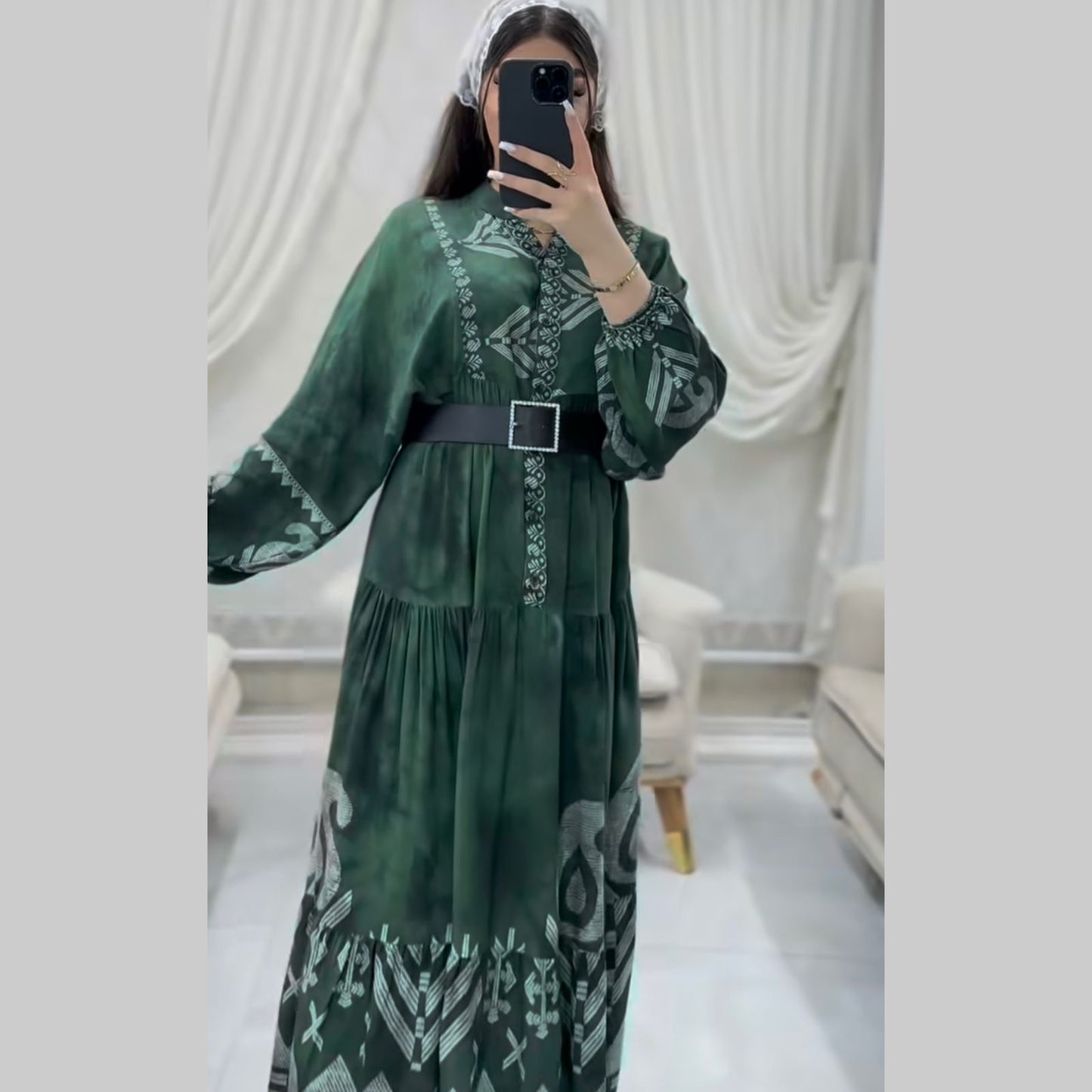 Dark Green Patterned Dress