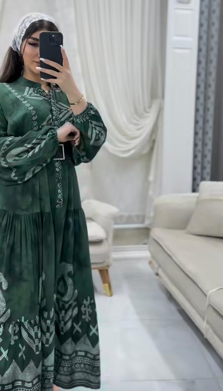 Dark Green Patterned Dress