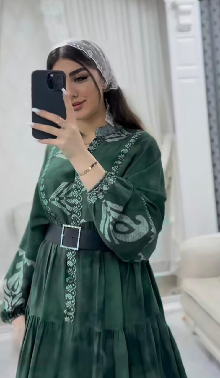 Dark Green Patterned Dress