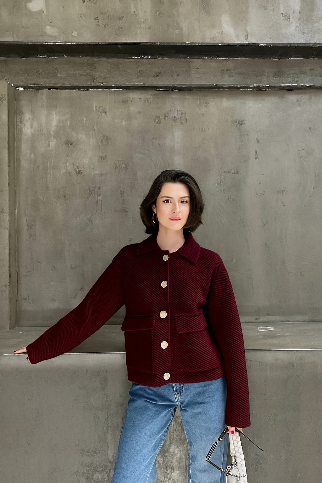 Maroon Buttoned Jacket