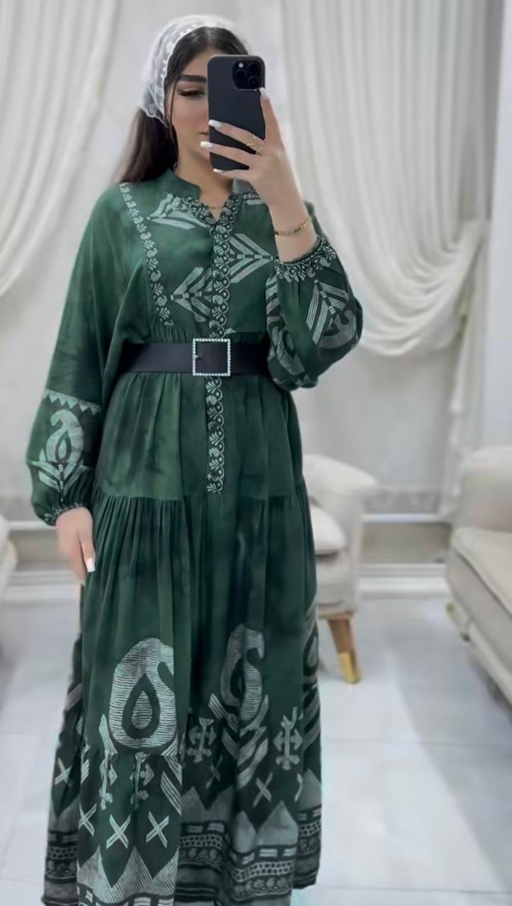 Dark Green Patterned Dress