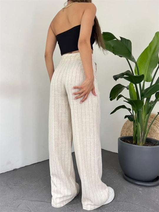 Beige Striped Pants