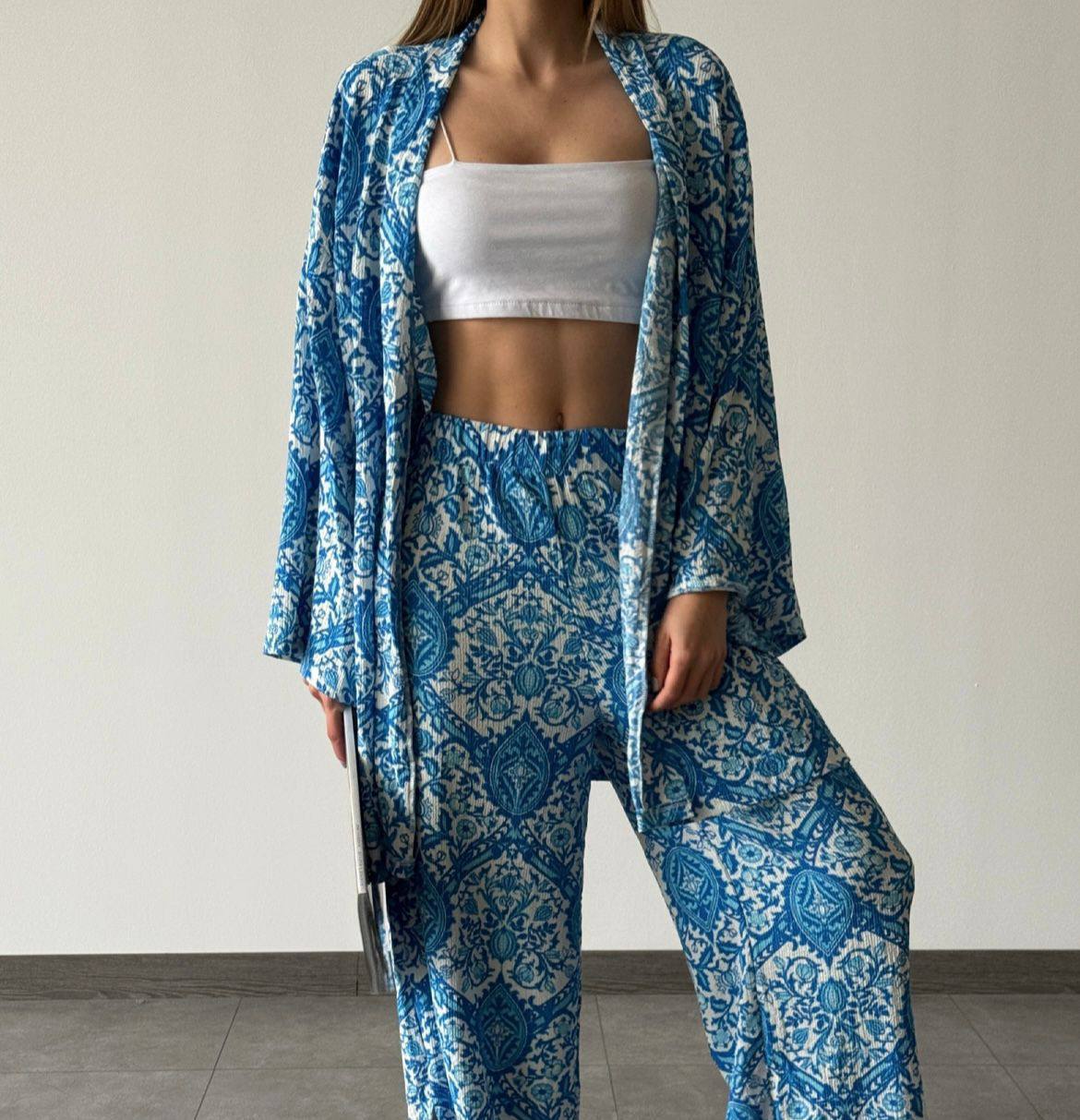 Blue x White Printed Kimono