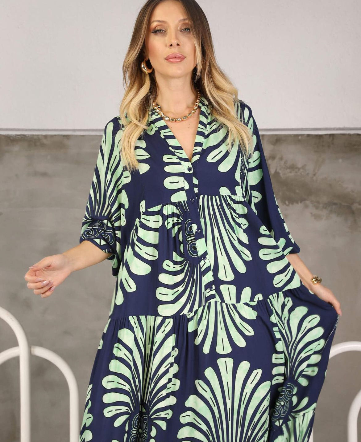 Navy x Mint Green Dress