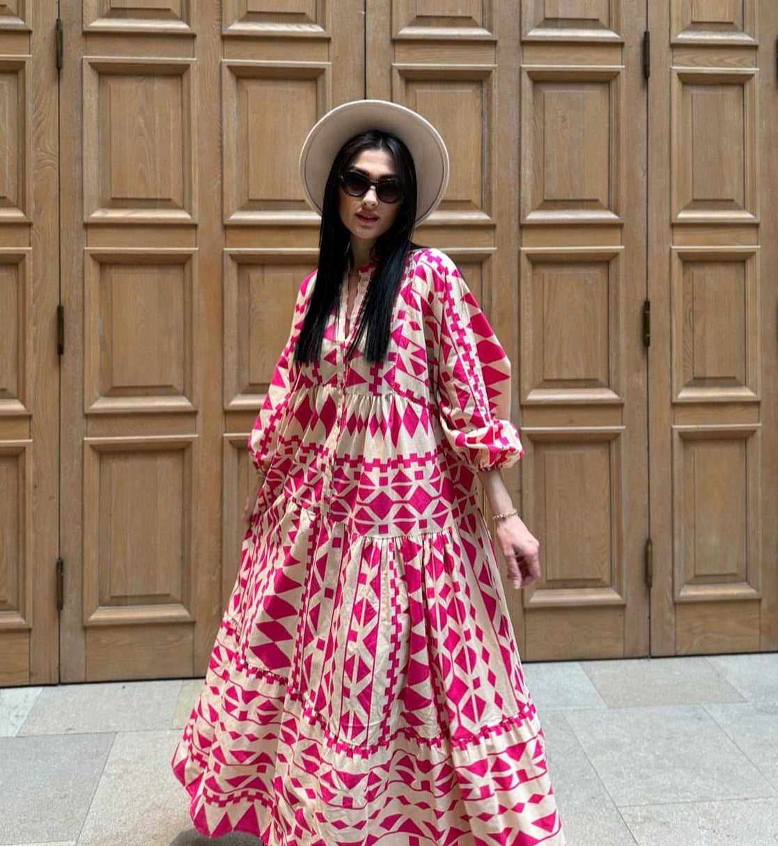 Hot Pink & Beige Dress