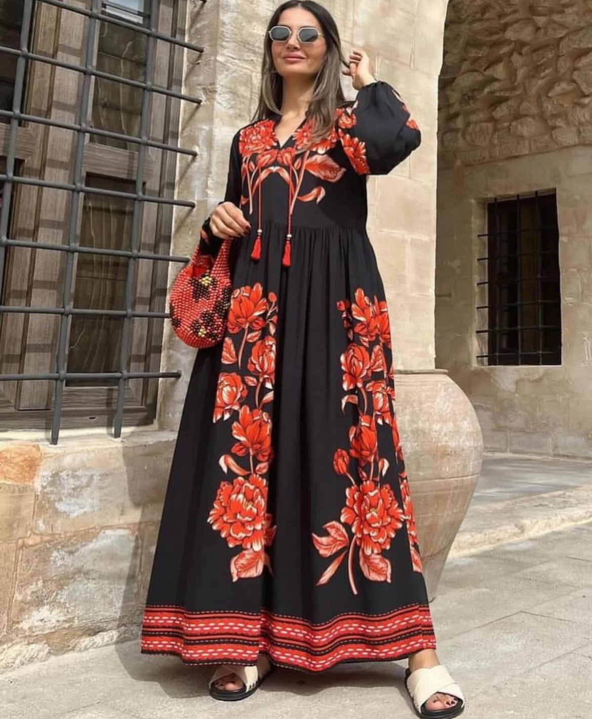 Black Dress With Floral Details