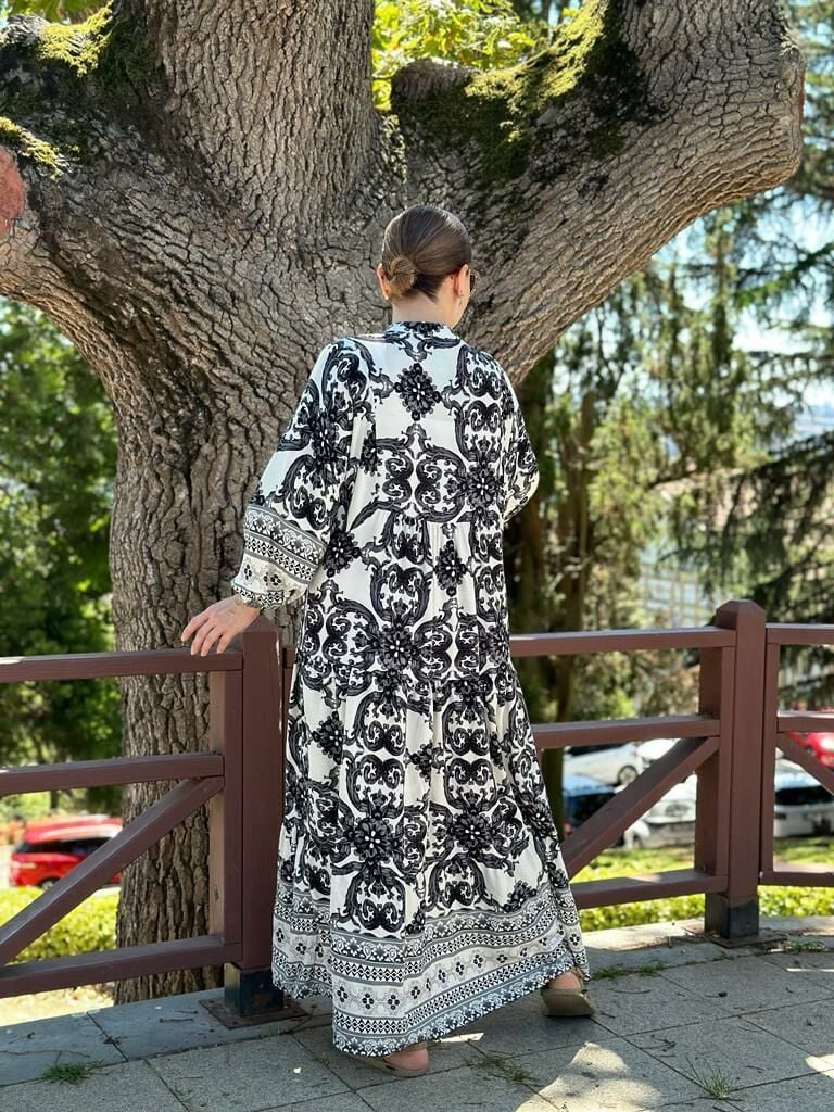 Grey x White Modest Dress