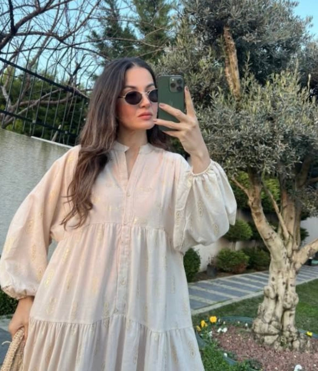 Beige Dress with Gold Details