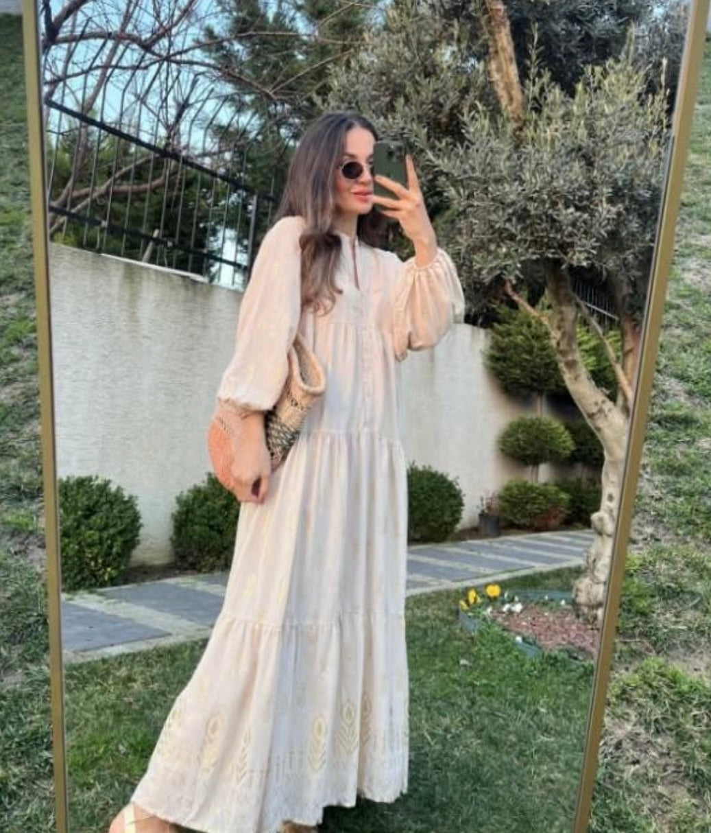 Beige Dress with Gold Details