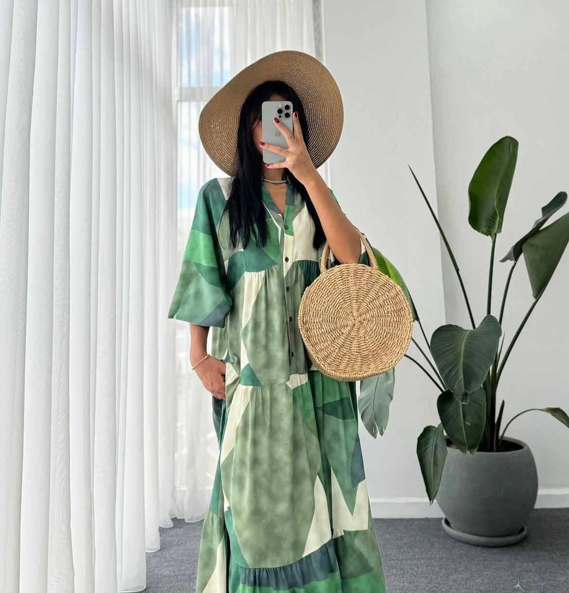 Green x White Geometric Pattern Dress (Pre-Order 10 Days)