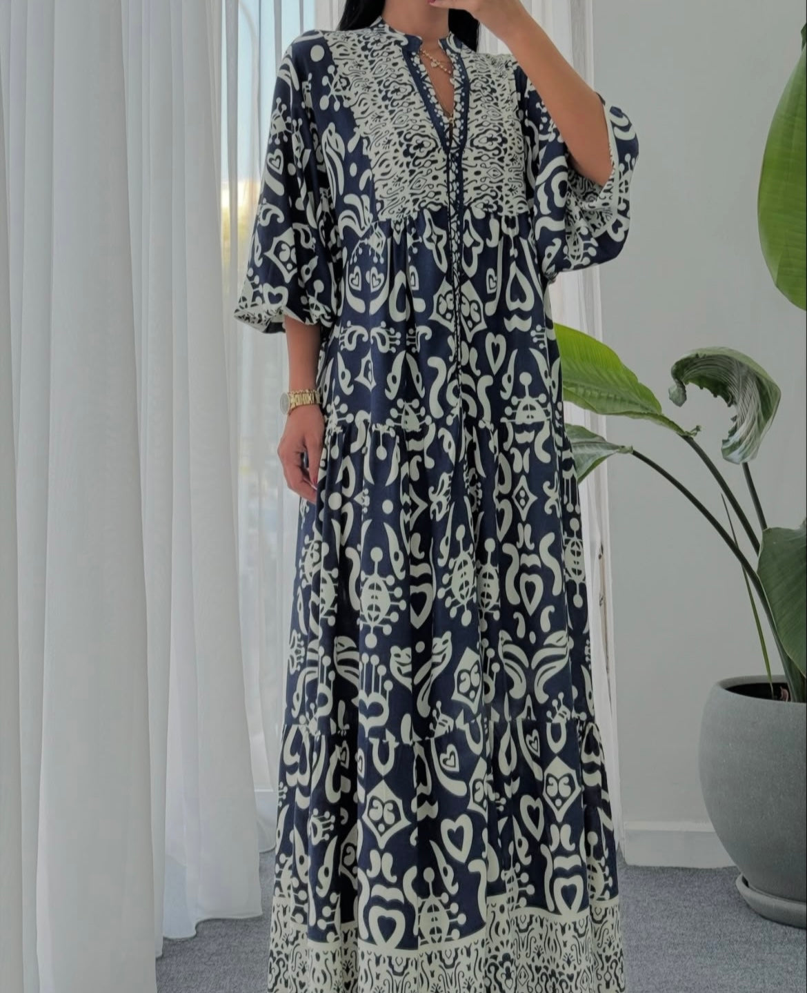 Printed Blue Dress (Pre-Order 10 Days)