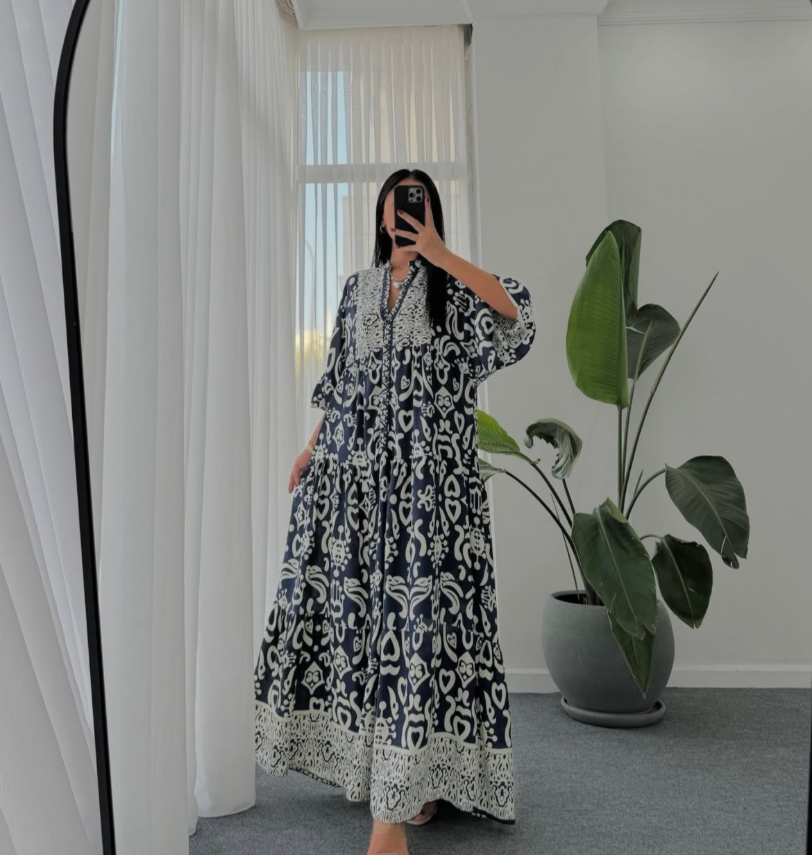 Printed Blue Dress (Pre-Order 10 Days)