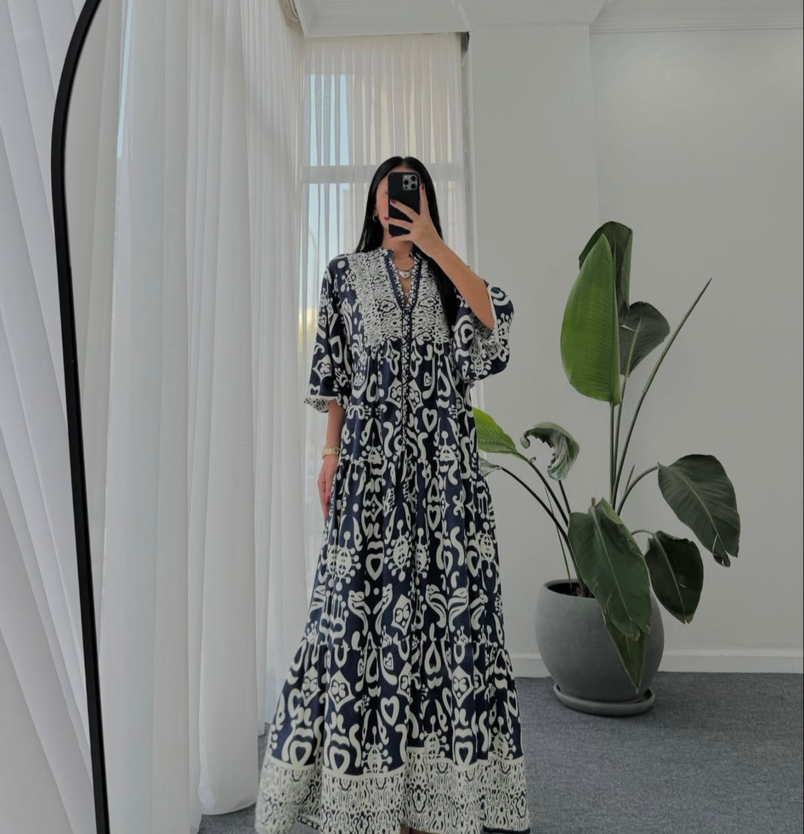 Printed Blue Dress (Pre-Order 10 Days)