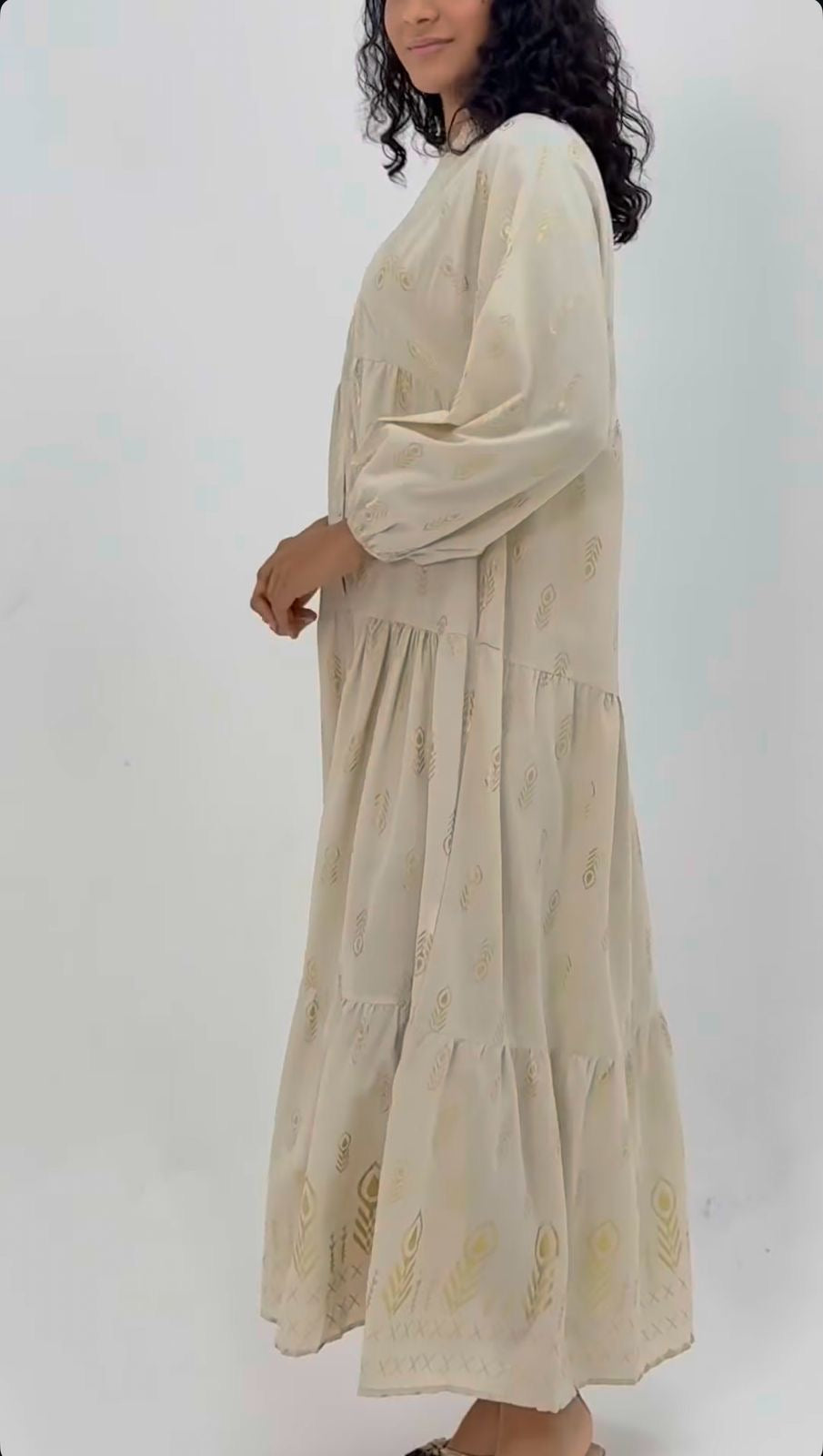 Beige Dress with Gold Details