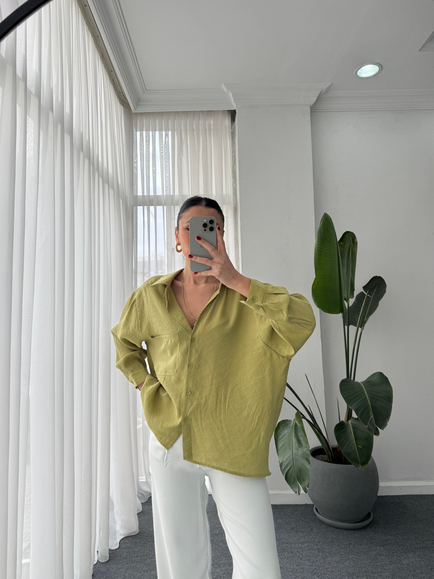 Single Pocket Oversize Shirt - Oil Green