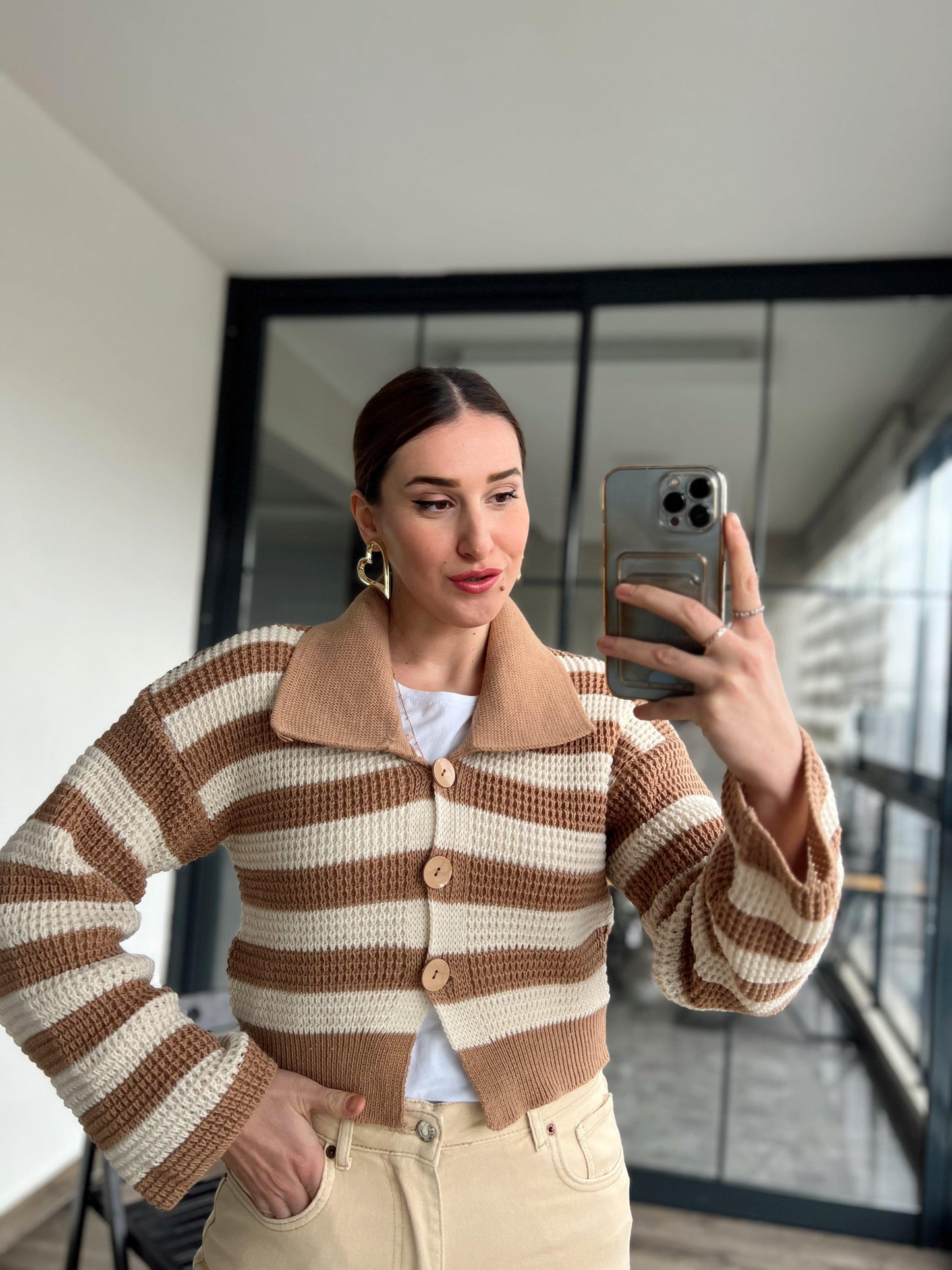 Shawl Collar Knitted Cardigan - CAMEL