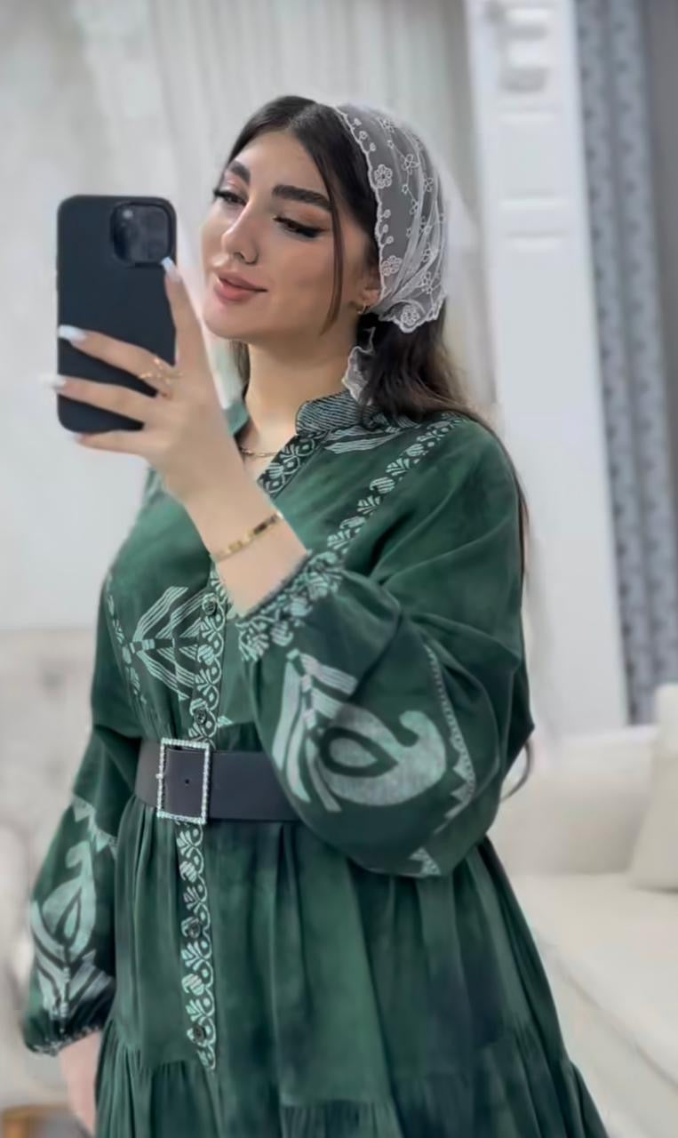 Dark Green Patterned Dress