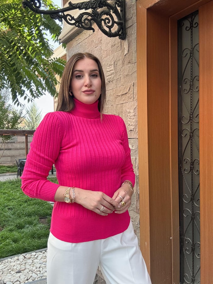 Thick Ribbed Fisherman's Knitwear Top - FUCHSIA
