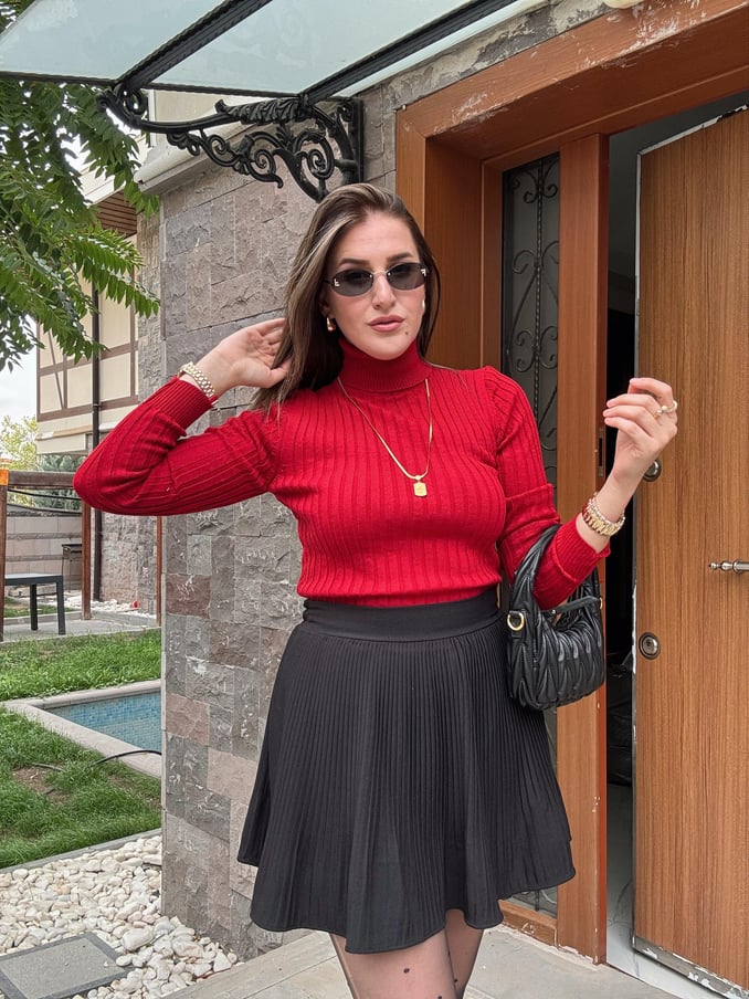 Thick Ribbed Fisherman's Knitwear Top - RED