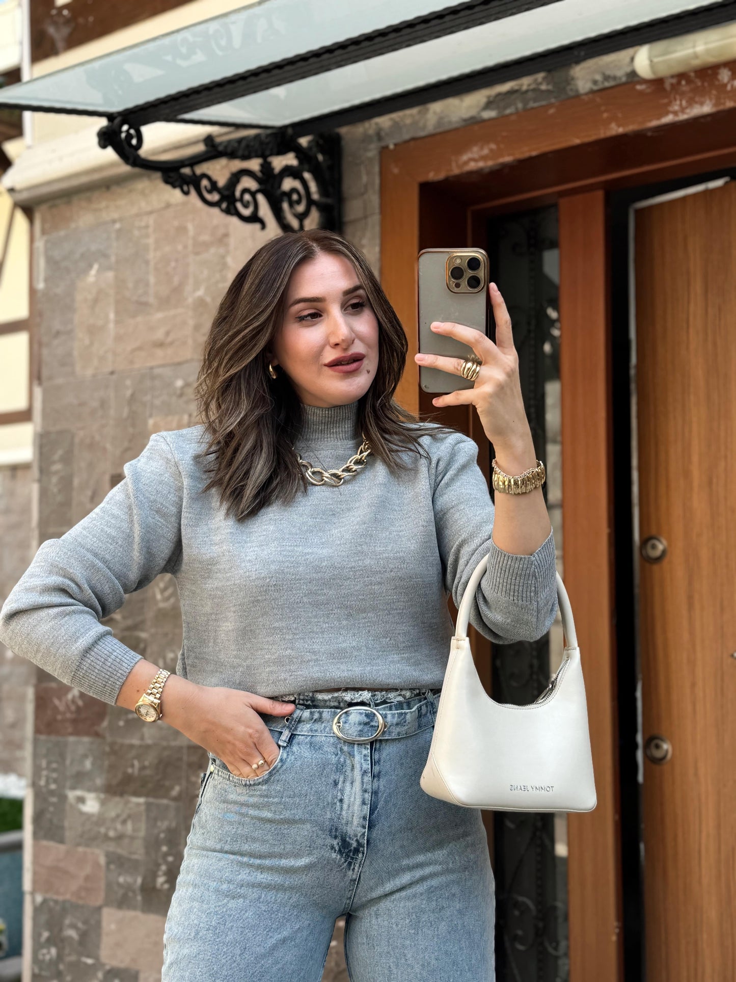 Half Turtleneck Basic Knit Sweater - GRAY