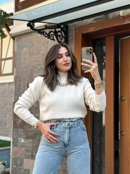 Half Turtleneck Basic Knit Sweater - LATTE