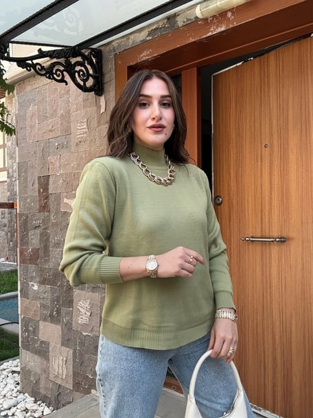 Half Turtleneck Basic Knit Sweater - GREEN