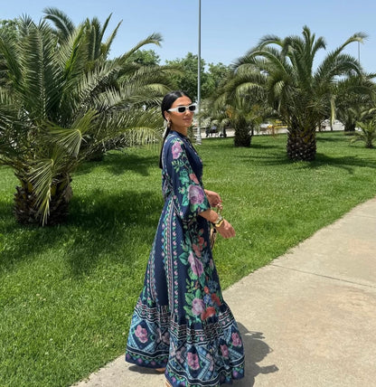Navy Floral Belted Dress