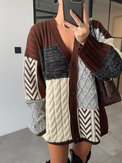 Brown Color-Block Cardigan