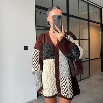 Brown Color-Block Cardigan