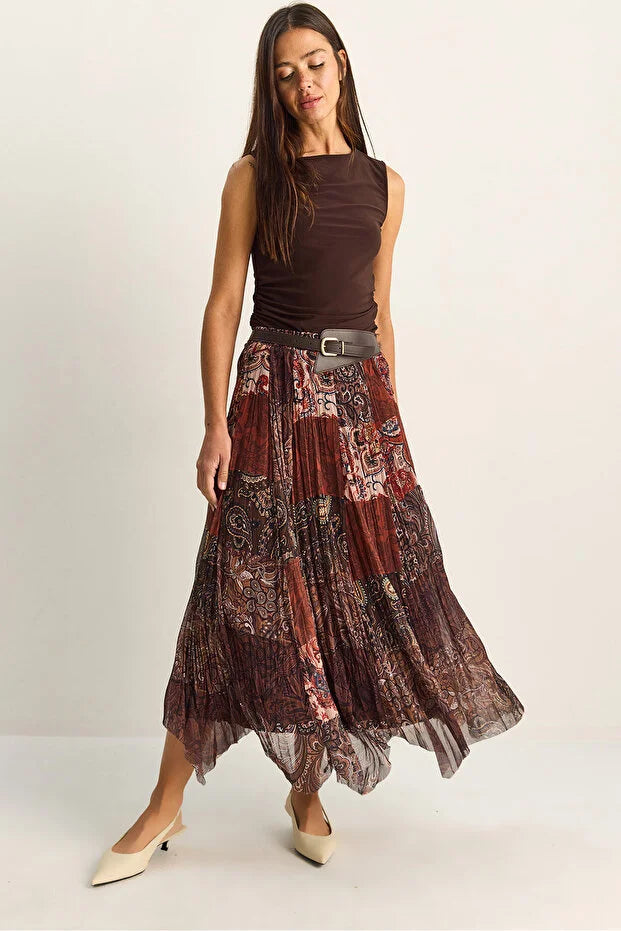 Reddish Brown Boho Skirt (with Belt)