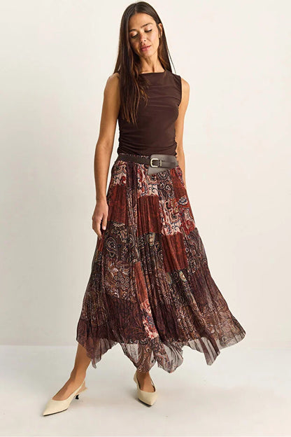 Reddish Brown Boho Skirt (with Belt)