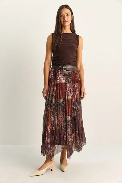 Reddish Brown Boho Skirt (with Belt)