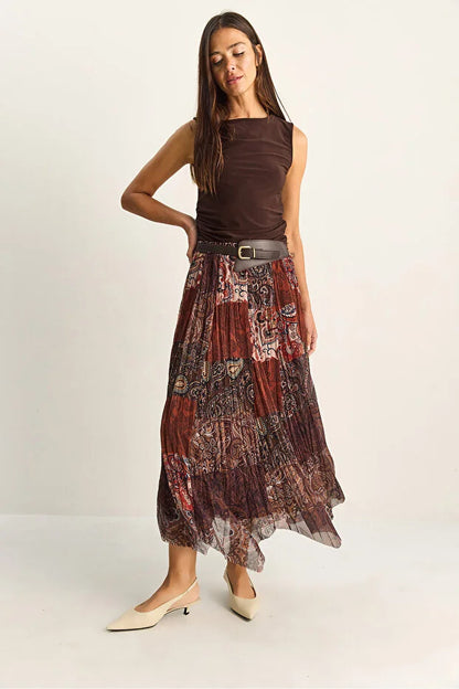 Reddish Brown Boho Skirt (with Belt)