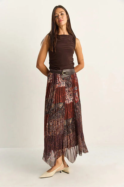 Reddish Brown Boho Skirt (with Belt)