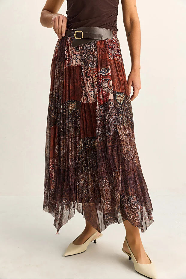Reddish Brown Boho Skirt (with Belt)
