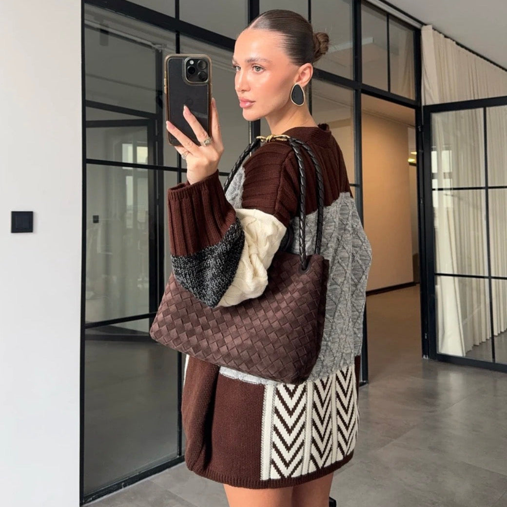 Brown Color-Block Cardigan