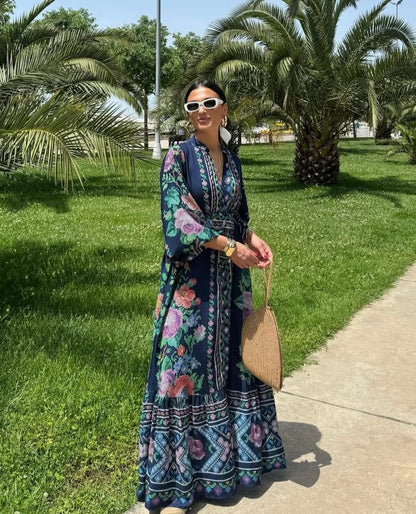 Navy Floral Belted Dress