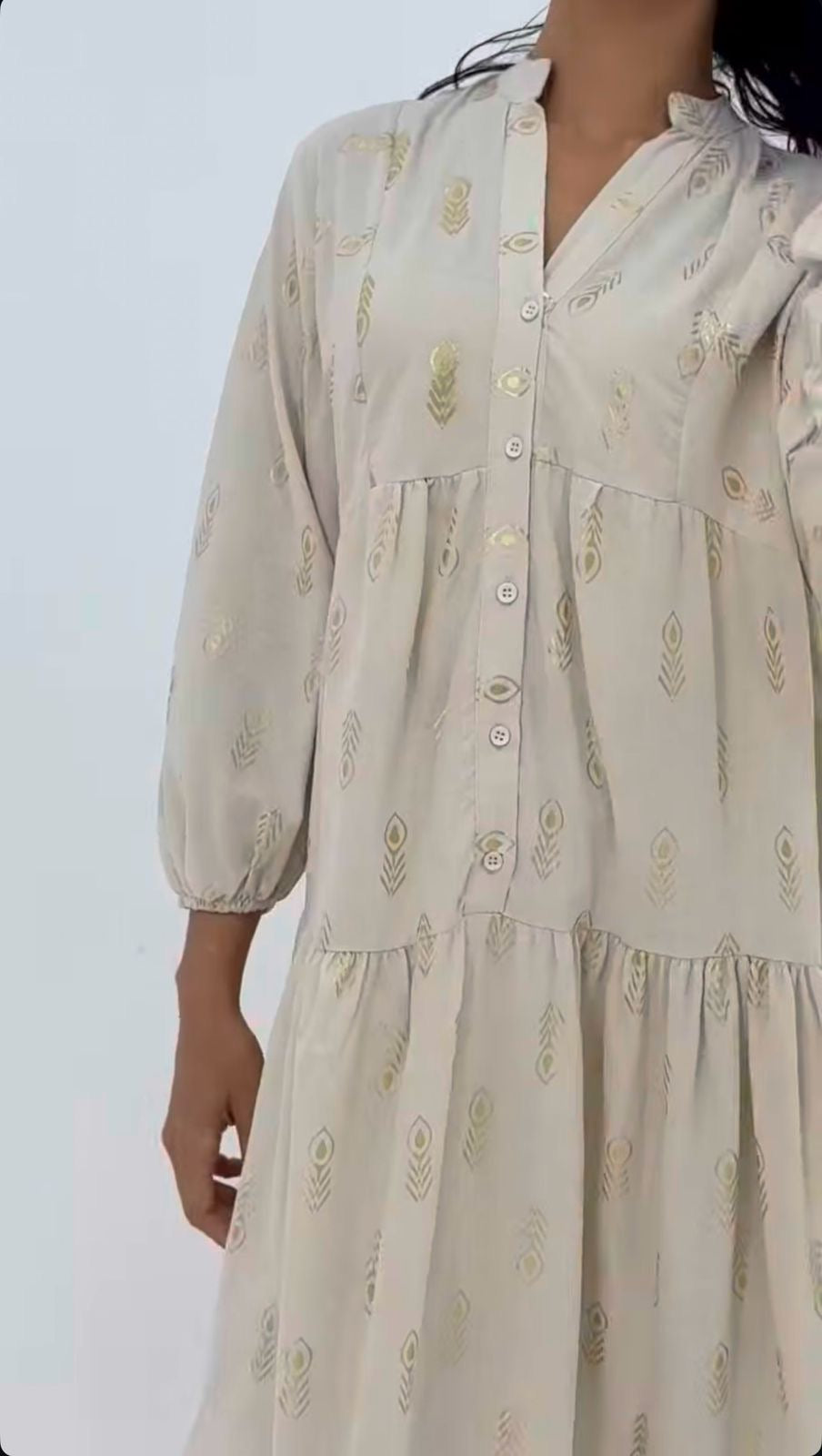 Beige Dress with Gold Details
