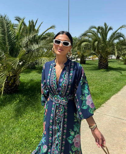 Navy Floral Belted Dress