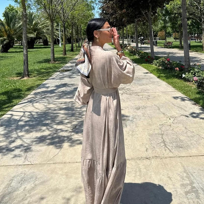 Beige Belted Dress