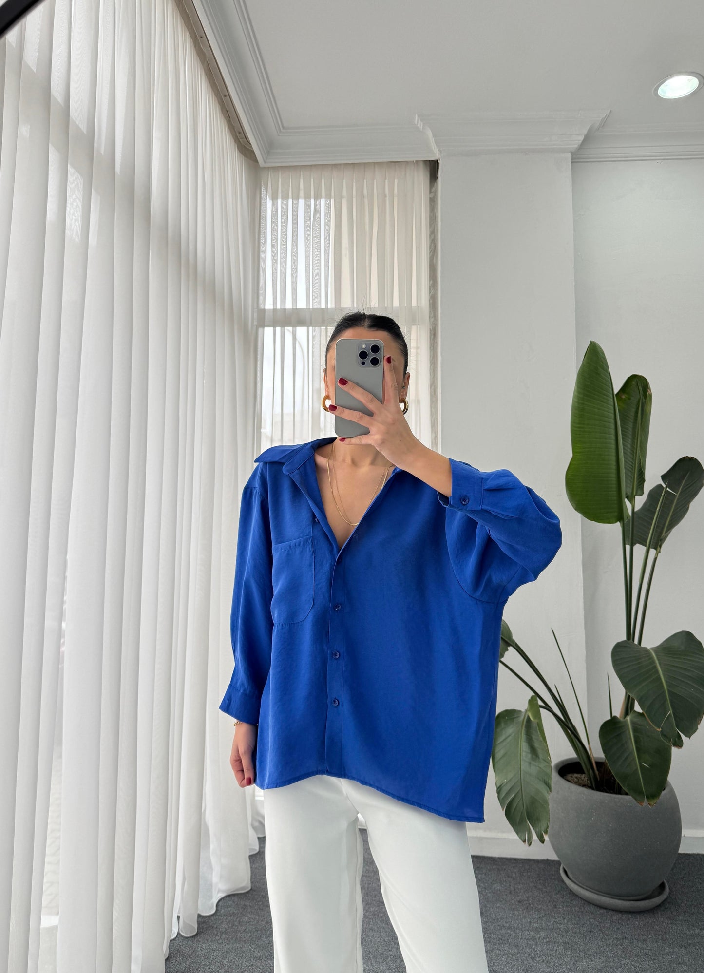 Single Pocket Oversize Shirt - Navy Blue