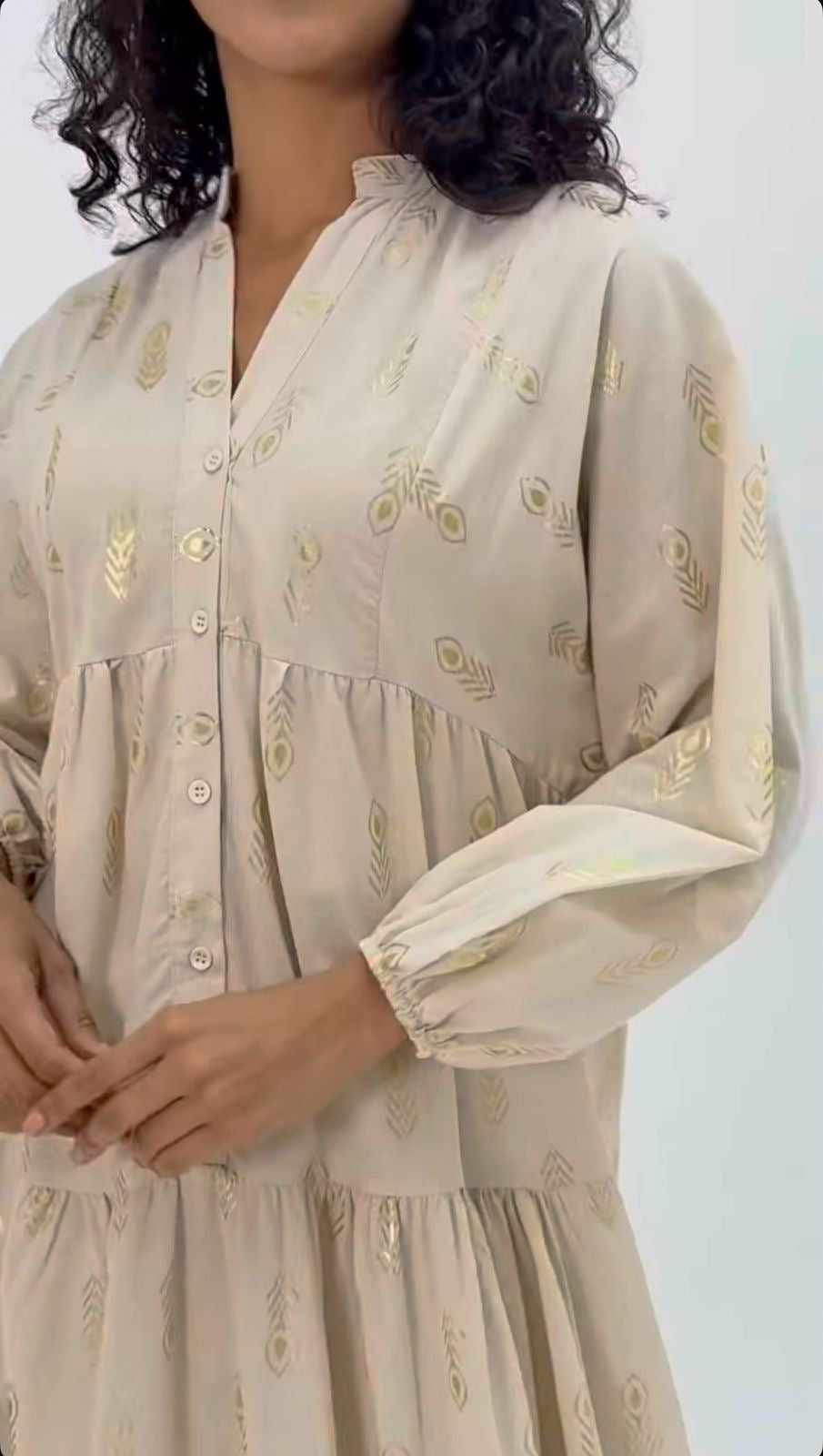 Beige Dress with Gold Details