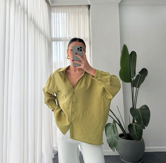 Single Pocket Oversize Shirt - Oil Green