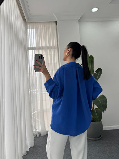 Single Pocket Oversize Shirt - Navy Blue