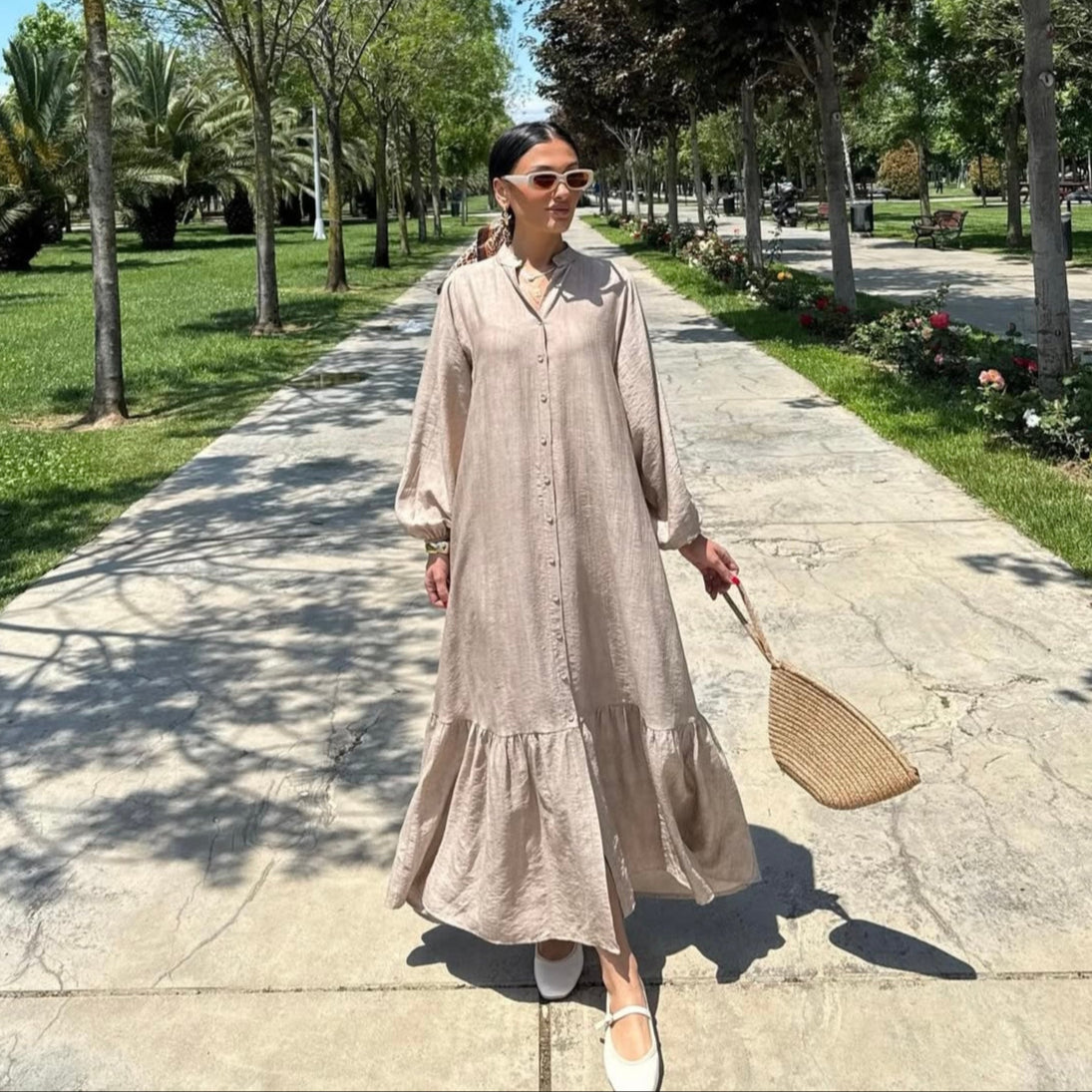 Beige Belted Dress