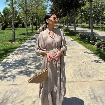 Beige Belted Dress