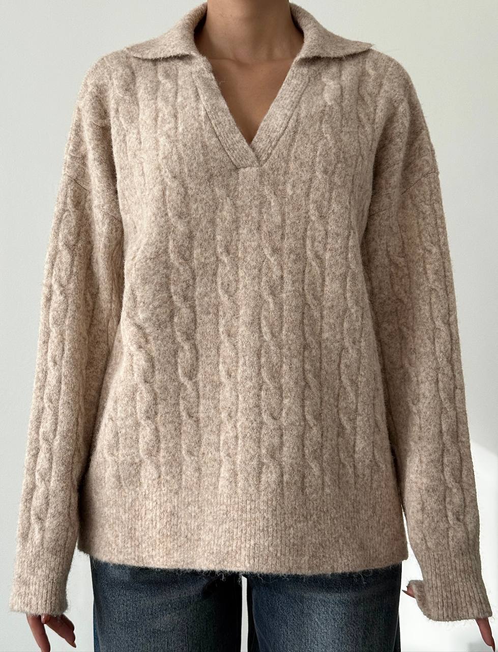 Beige Collar Sweater