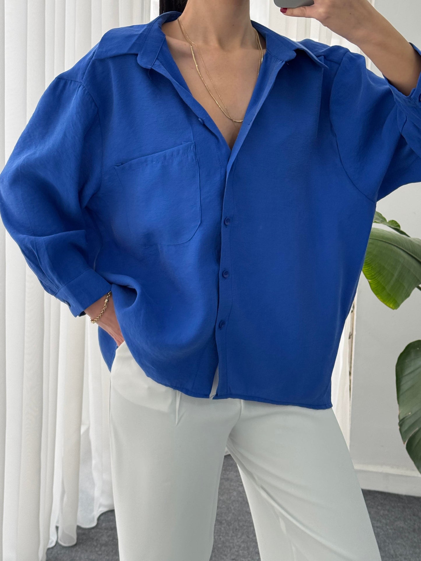 Single Pocket Oversize Shirt - Navy Blue