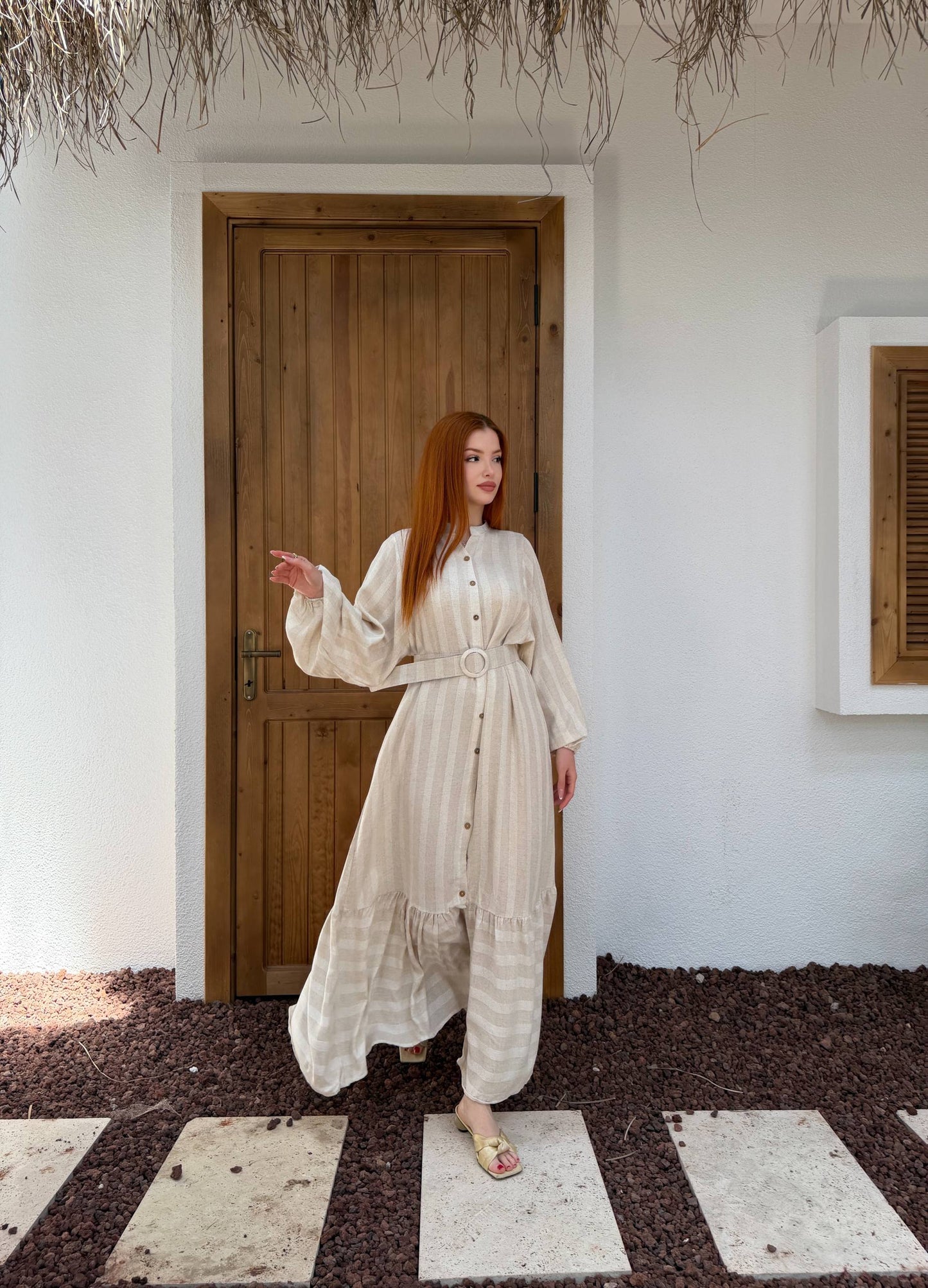 Neutral Belted Dress