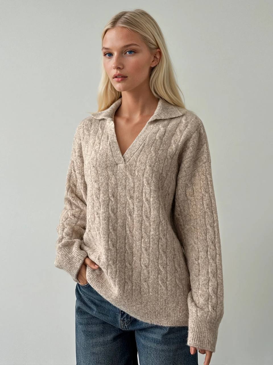 Beige Collar Sweater